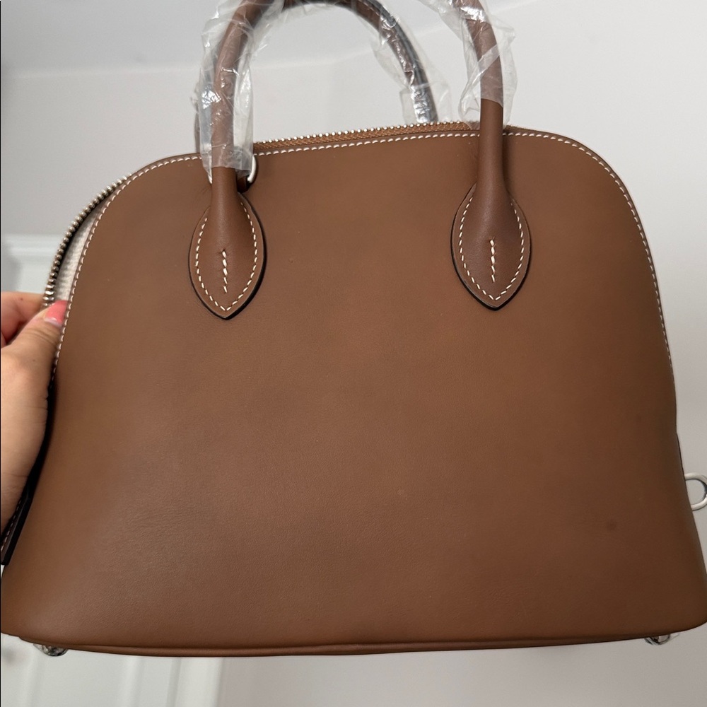 Real Leather Chestnut/Cream Handbag